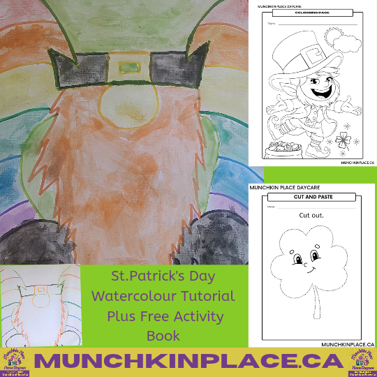 Saint Patrick's Day Free Colouring Page Activity Book Printable and Watercolour Painting Idea