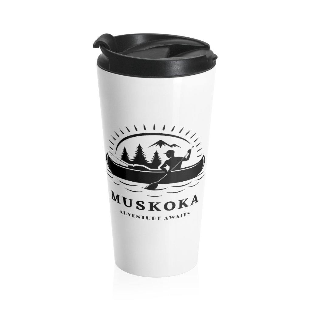 Muskoka Adventure Awaits White Stainless Steel Travel Mug - Munchkin Place Shop 