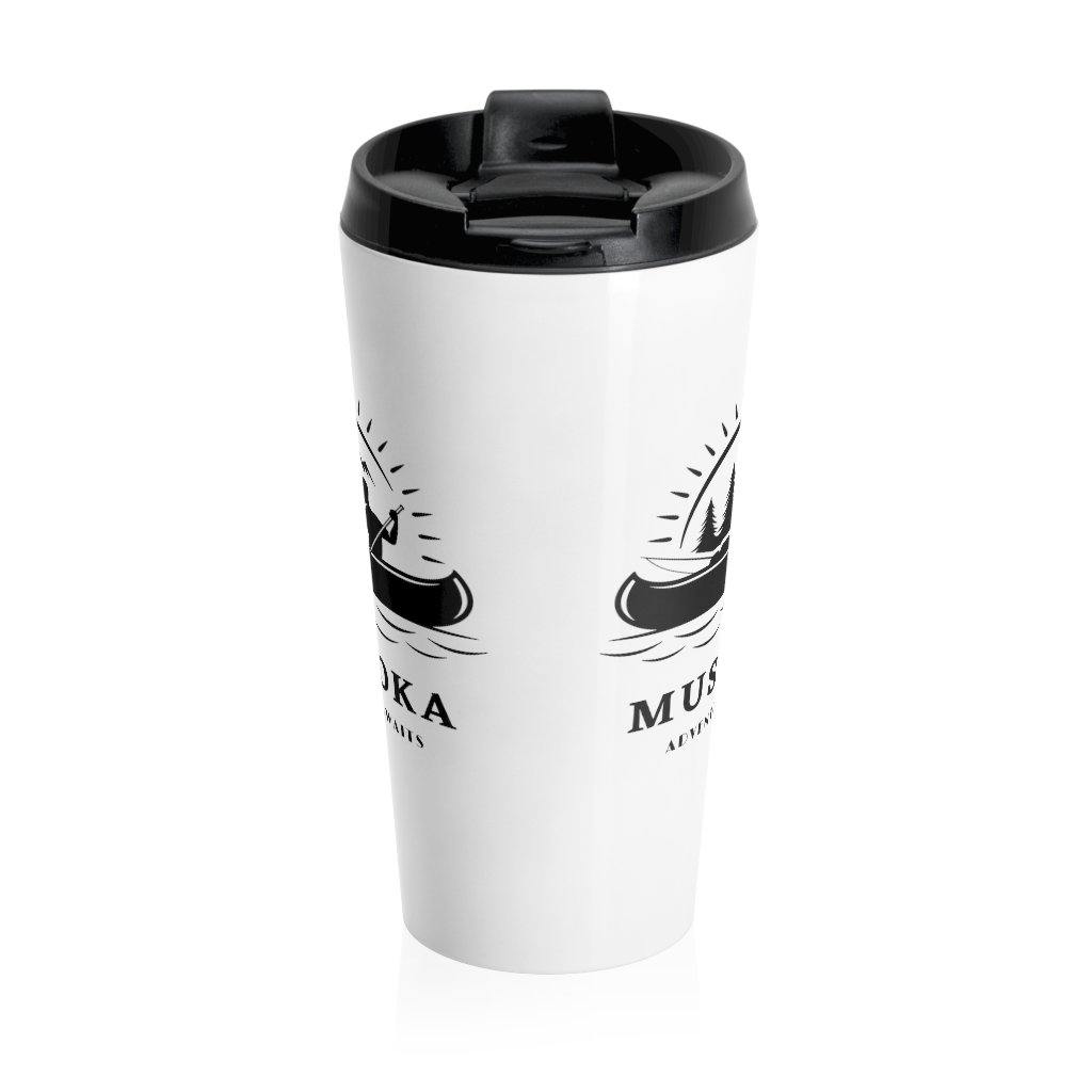 Muskoka Adventure Awaits White Stainless Steel Travel Mug - Munchkin Place Shop 