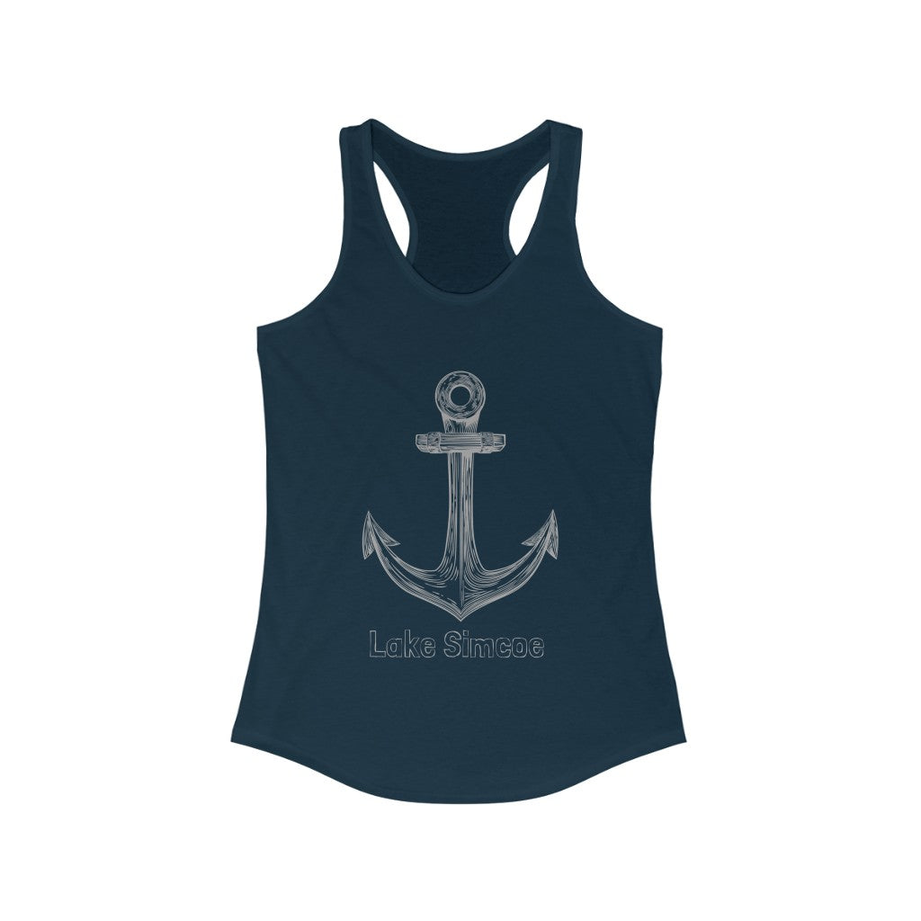 Lake Simcoe Anchor Women's Ideal Racerback Navy Tank