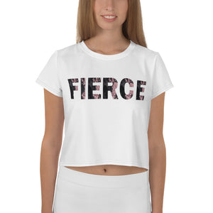 Fierce Crop White Tee Pink Graphic