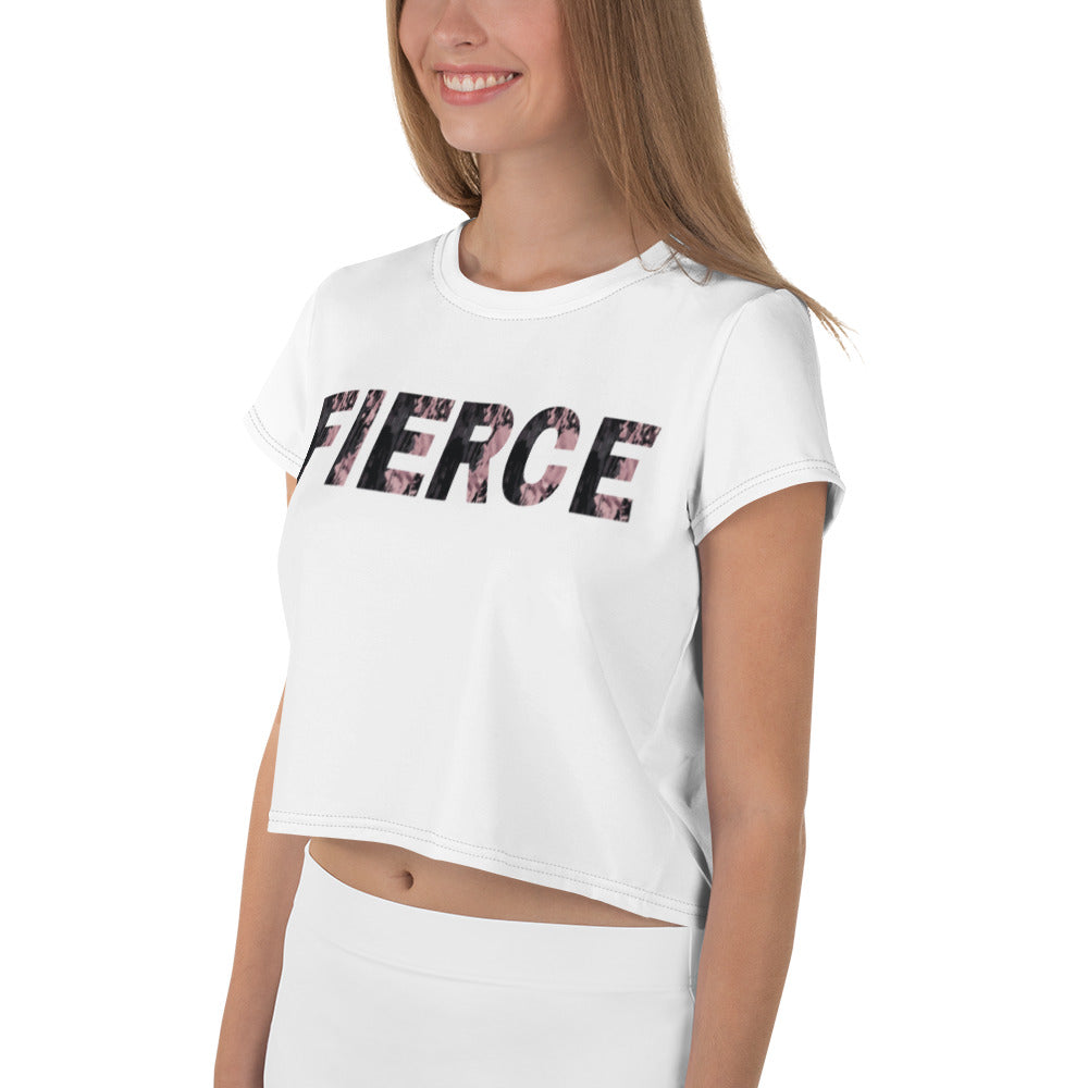 Fierce Crop White Tee Pink Graphic