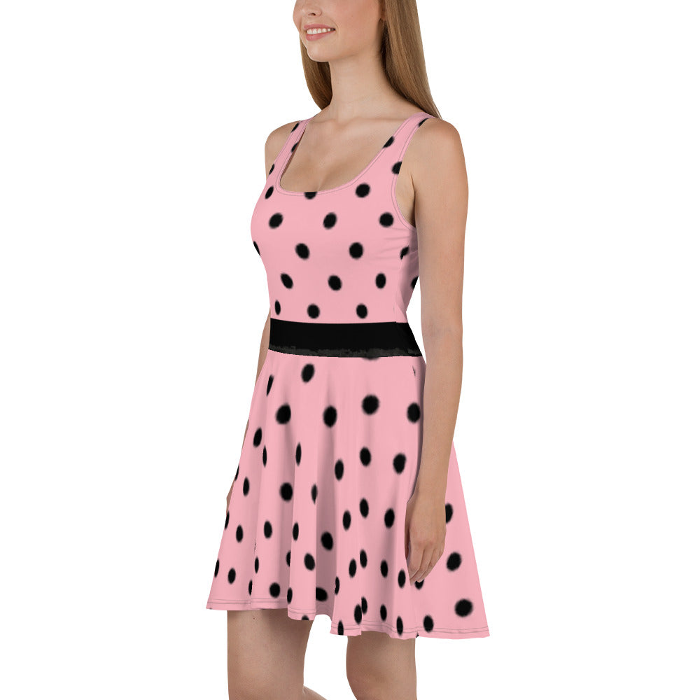 Pink and Black Polka Dot Skater Dress