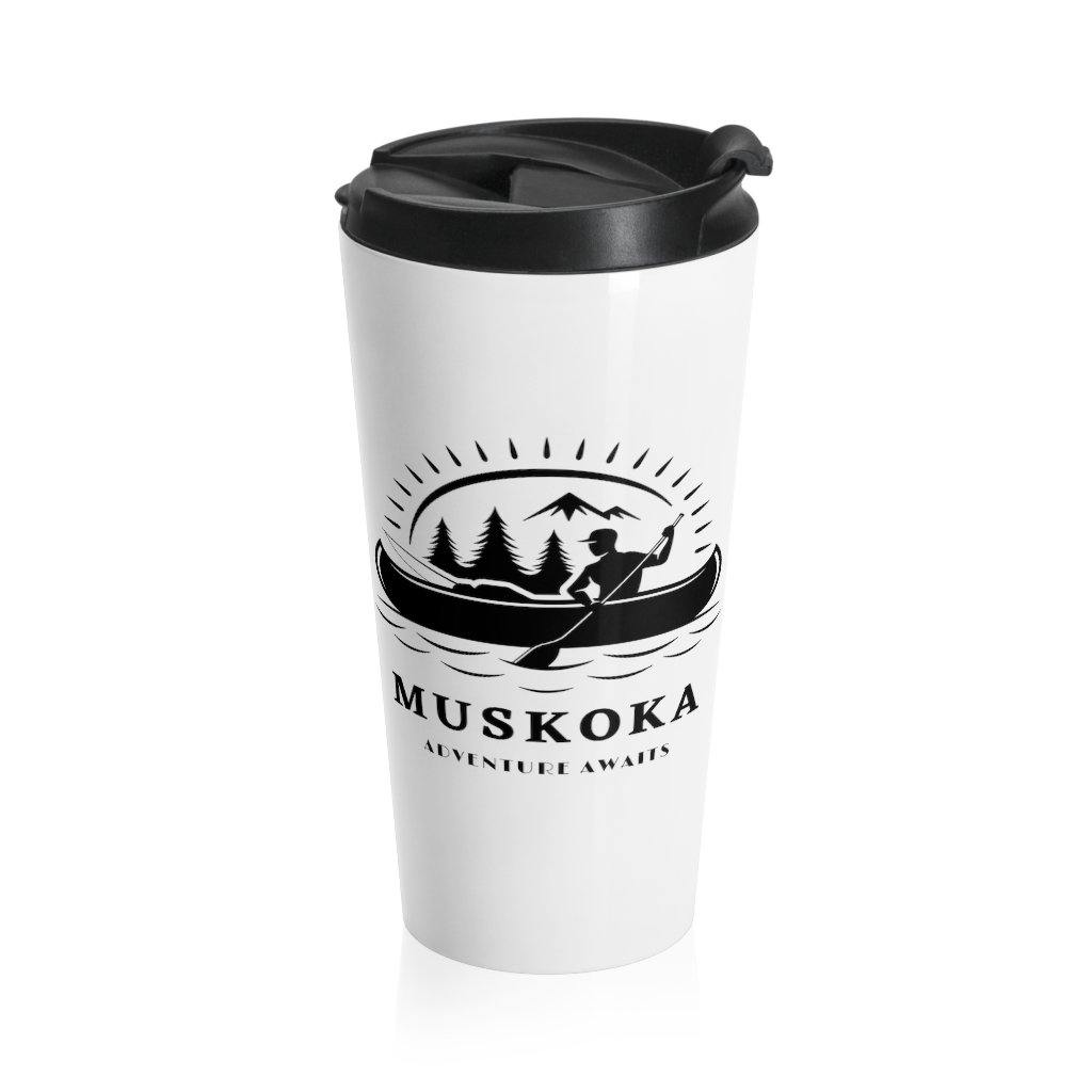 Muskoka Adventure Awaits White Stainless Steel Travel Mug - Munchkin Place Shop 